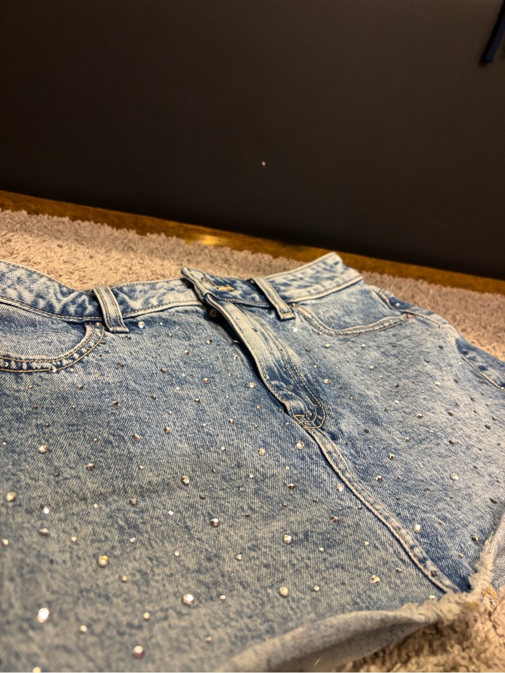Victoria's Secret Light Blue Mid Rise Mini Skirt with Rhinestone Detail